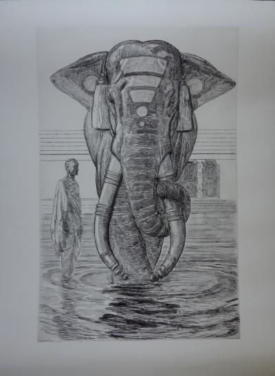 Paul JOUVE (d’après) : Elephant du temple de Siva - Gravure 2