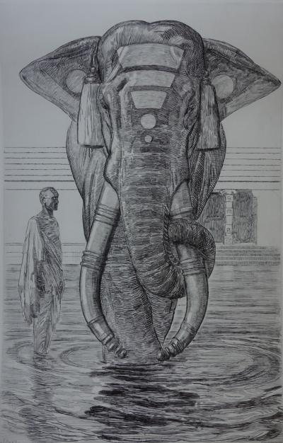 Paul JOUVE (d’après) : Elephant du temple de Siva - Gravure 2