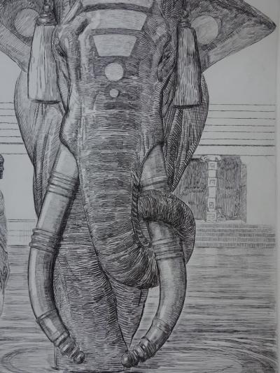 Paul JOUVE (d’après) : Elephant du temple de Siva - Gravure originale 2