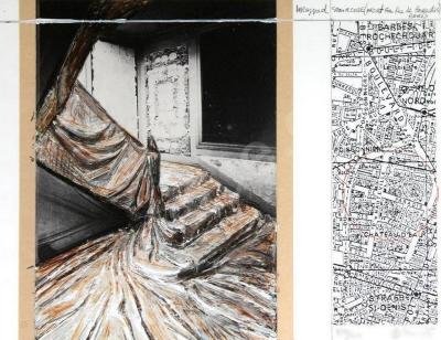 CHRISTO - Wrapped Staircase rue de Paradis, 2001 - Lithographie et collage signé au crayon 2