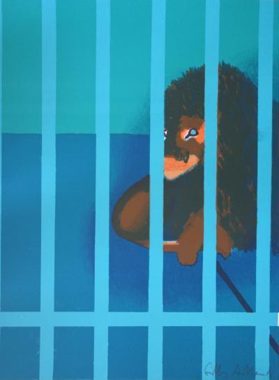 Gilles AILLAUD : Lion en cage - Lithographie originale Signée 2