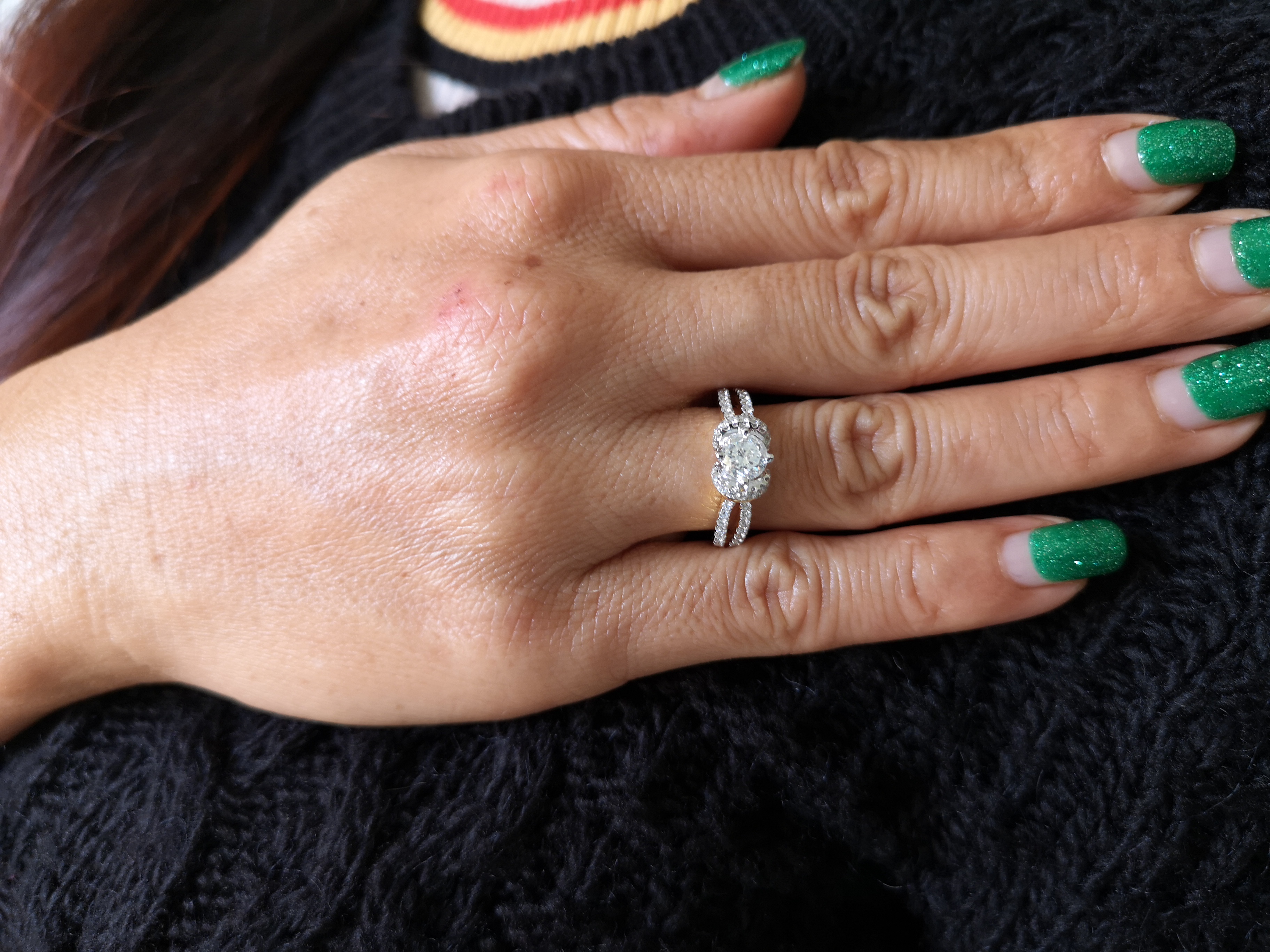 Bague Cocktail En Or Blanc 18 Carats Avec Diamants - Taille 57, Occasion Comme Neuve