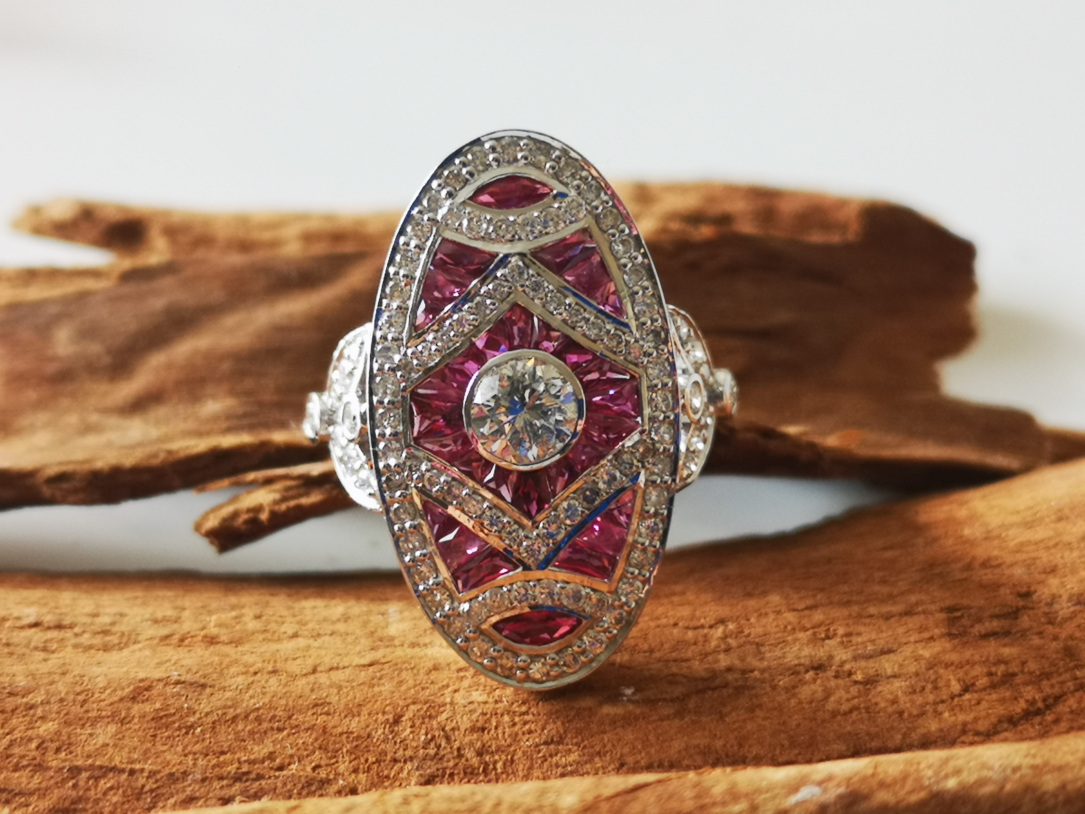 Bague style Art-déco Rubis & Diamants 