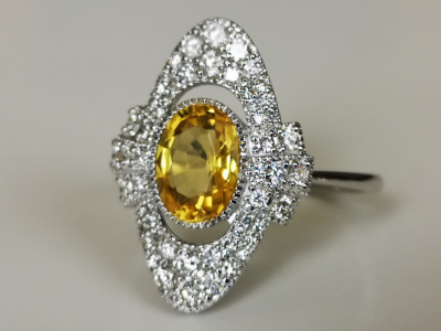 Bague en or de style Art déco  eryl jaune de 1,41 ct et diamants 2