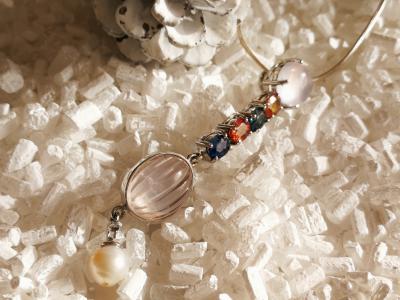 Pendentif en or 585 ( 14 carats ) saphirs muticolores quartz rose perle de culture 2