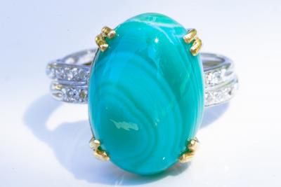 BAGUE en or gris 750 ( 18 KT )  AGATHE verte Cabochon de  10,24 Carats  DIAMANTS  - CERTIFICATS GEMMOLOGIQUES 2