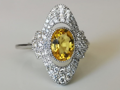 Bague en or de style Art déco  eryl jaune de 1,41 ct et diamants 2