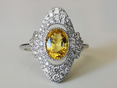 Bague en or de style Art déco  eryl jaune de 1,41 ct et diamants 2