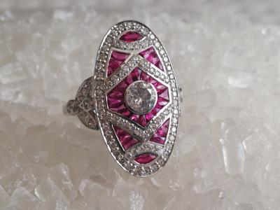RING 750 (18 KT) in Art Deco style with Diamonds and Rubies 2
