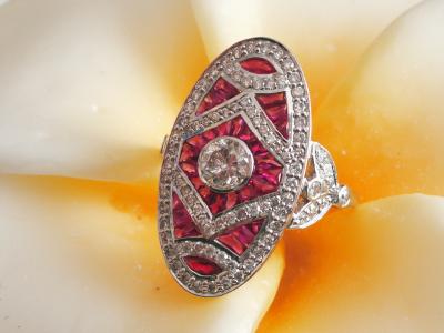 RING 750 (18 KT) in Art Deco style with Diamonds and Rubies 2