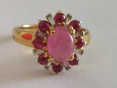 Bague en or Jaune  rubis cabochon de Birmanie et diamants 2