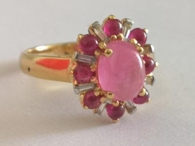 Bague en or Jaune  rubis cabochon de Birmanie et diamants 2