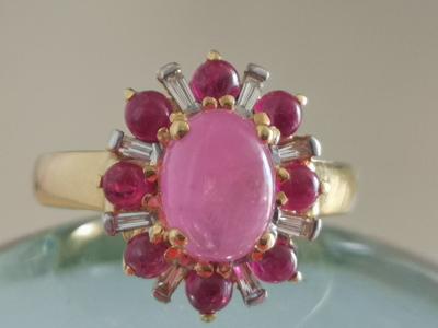 Bague en or Jaune  rubis cabochon de Birmanie et diamants 2