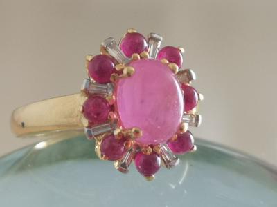 Bague en or Jaune  rubis cabochon de Birmanie et diamants 2