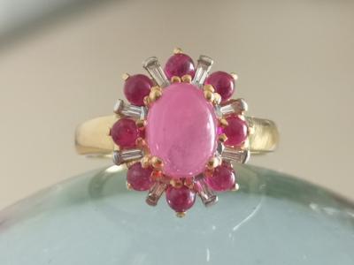 Bague en or Jaune  rubis cabochon de Birmanie et diamants 2