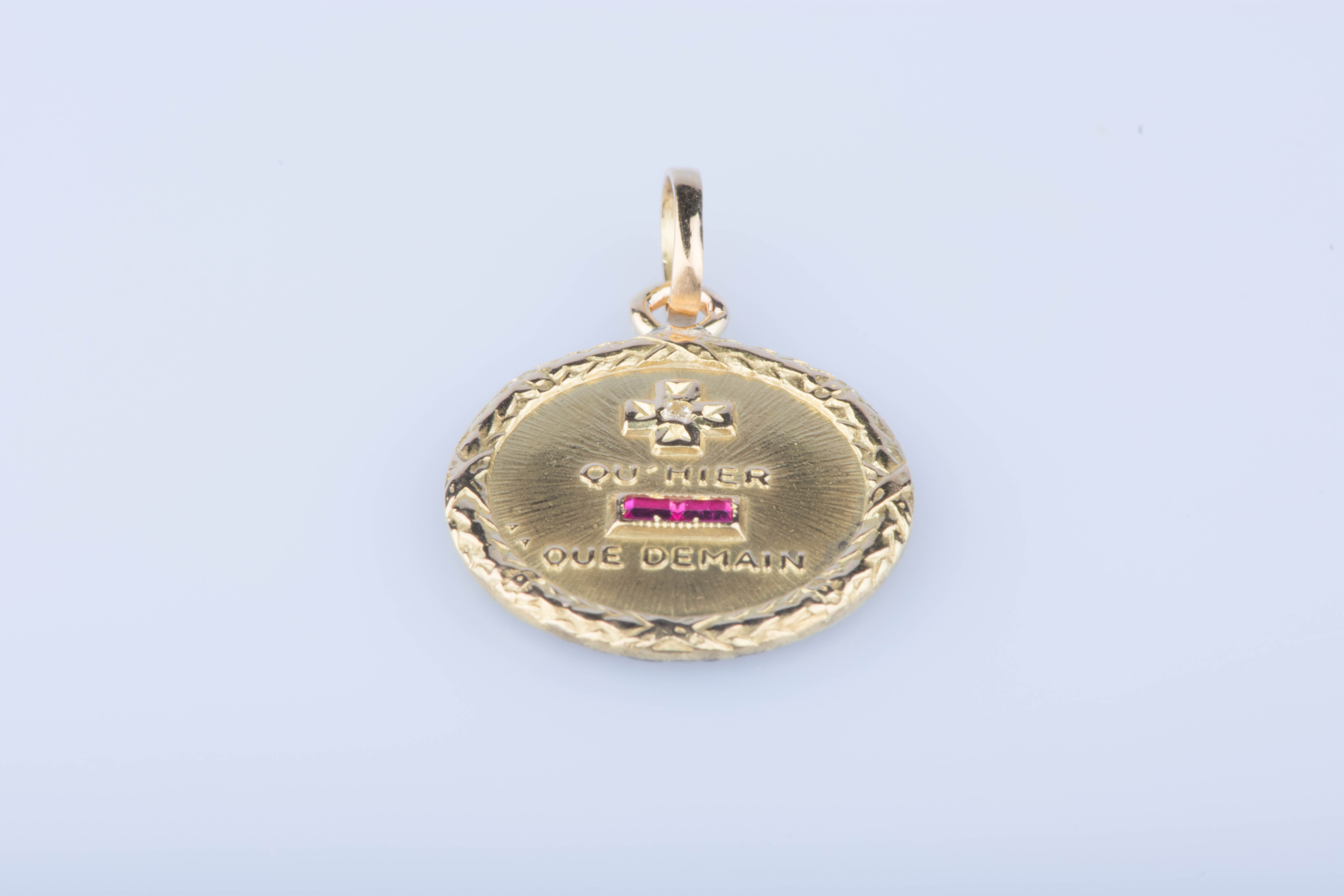 Bague Médaille D'amour Augis - Or 18 Carats, Rubis & Diamants - Taille 57 - Occasion