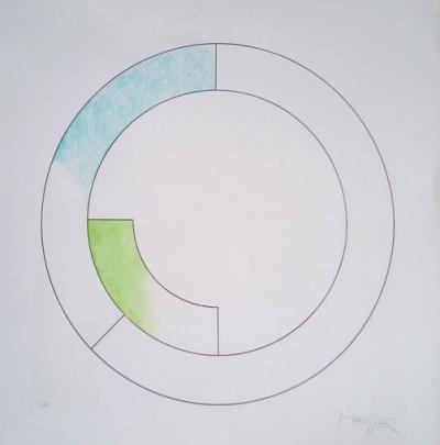 Gottfried HONEGGER - Composition Cercles (bleu, vert), 2015, Sérigraphie signée 2