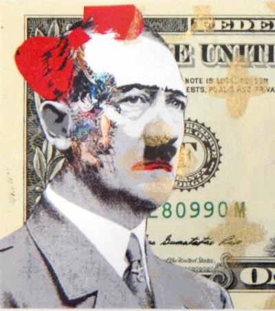 Death NYC - Hitler Drip Tattoo Red (1 $ Banknote), daté 2013 et signé au dos - Oeuvre unique 2