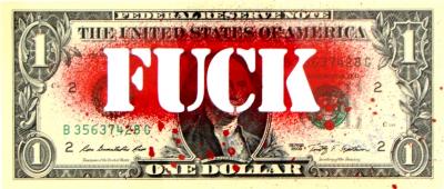 Death NYC - Fuck Red (1 $ Banknote), daté 2013 et signé au dos - Oeuvre unique 2
