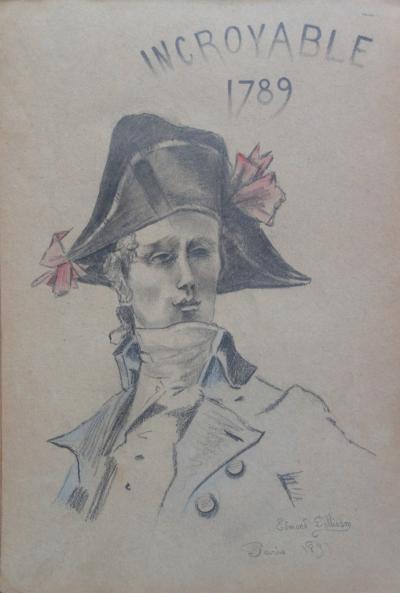 Edmond PELLISSON : Révolution, Incroyable 1789 - Dessin original signé - c. 1899 2