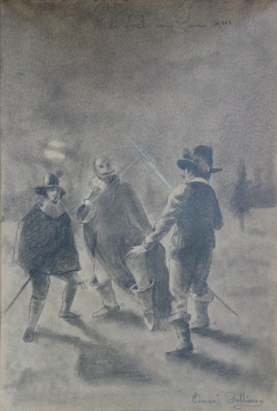 Edmond PELLISSON : Un Duel sous Louis XIII - Dessin original signé - c. 1899 2