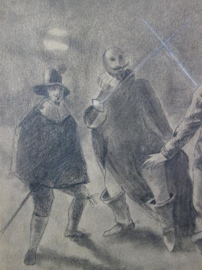 Edmond PELLISSON : Un Duel sous Louis XIII - Dessin original signé - c. 1899 2