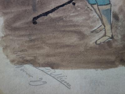 Edmond PELLISSON : Chute de cheval - Dessin original signé - c. 1899 2