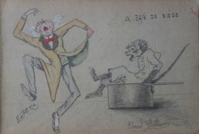 Edmond PELLISSON : Caricature, un bain de siège - Dessin original signé - c. 1899 2