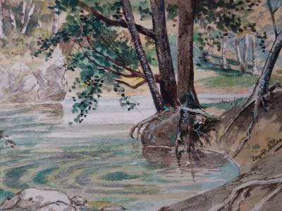 Edmond PELLISSON : Coin de rivière paisible, c. 1899 - Aquarelle signée 2