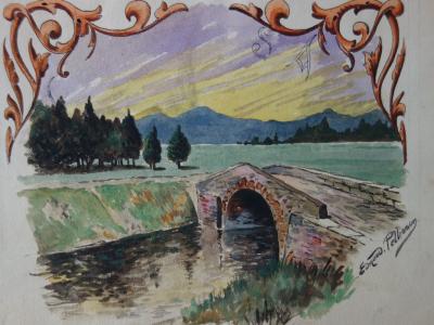 Edmond PELLISSON : Le petit pont de pierre - Aquarelle originale signée - c. 1902 2