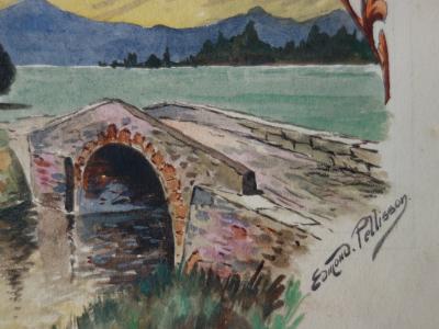 Edmond PELLISSON : Le petit pont de pierre - Aquarelle originale signée - c. 1902 2