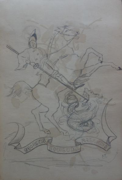 Edmond PELLISSON : St George et le Dragon - Dessin original signé - c. 1902 2