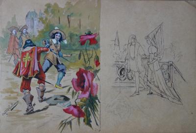 Edmond PELLISSON : D’Artagnan au combat - Aquarelle originale signée - c. 1902 2