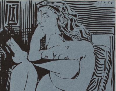 Pablo PICASSO : Deux femmes au flacon de parfum - Linogravure (1962) 2