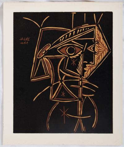 Pablo PICASSO : Tête de faune - Linogravure 2