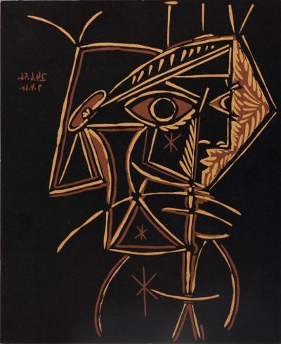 Pablo PICASSO : Tête de faune - Linogravure 2