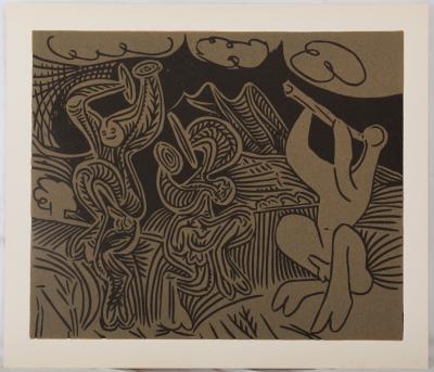 Pablo PICASSO (d’après)  - Bacchanale à la flûte, Linogravure 2