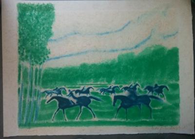 Andre BRASILIER - Course hippique, 1976 - Lithographie originale signée au crayon 2