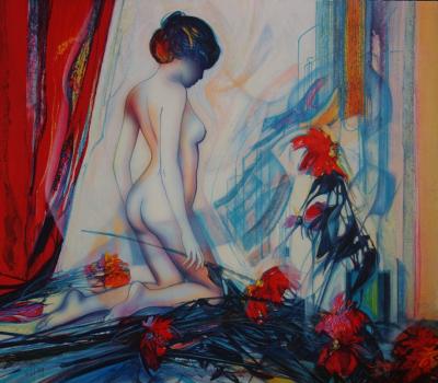 Jean-Baptiste VALADIE - Nu aux dahlias - Lithographie originale signée 2