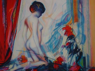 Jean-Baptiste VALADIE - Nu aux dahlias - Lithographie originale signée 2