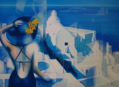 Jean-Baptiste VALADIE : Lumière blanche sur Santorin - Lithographie originale signée au crayon 2