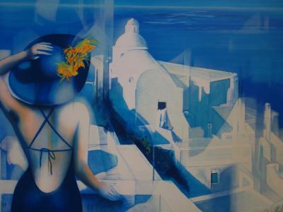 Jean-Baptiste VALADIE : Lumière blanche sur Santorin - Lithographie originale signée au crayon 2