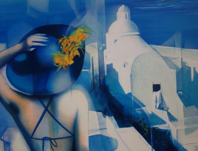 Jean-Baptiste VALADIE : Lumière blanche sur Santorin - Lithographie originale signée au crayon 2