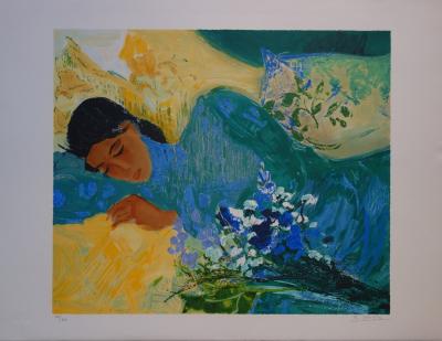 Nancy DELOUIS : Douceur, Jeune-femme endormie - Lithographie originale signée 2