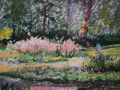 Yvonne CHEFFER DELOUIS : Iris roses près du lac - Lithographie originale signée 2