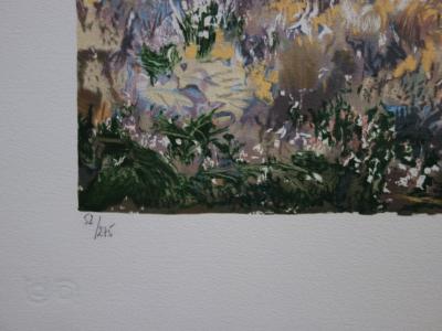 Yvonne CHEFFER DELOUIS : Iris roses près du lac - Lithographie originale signée 2
