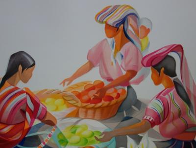 Janick LEDERLE : Marché coloré - Lithographie originale signée 2