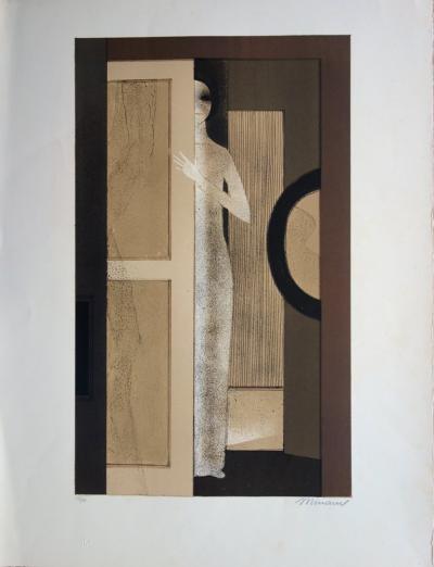 André MINAUX : Jeune fille au vestiaire - Lithographie originale signée 2