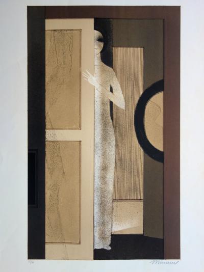 André MINAUX : Jeune fille au vestiaire - Lithographie originale signée 2