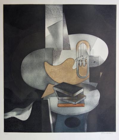 André MINAUX : Nature morte cubiste - Gravure originale signée 2